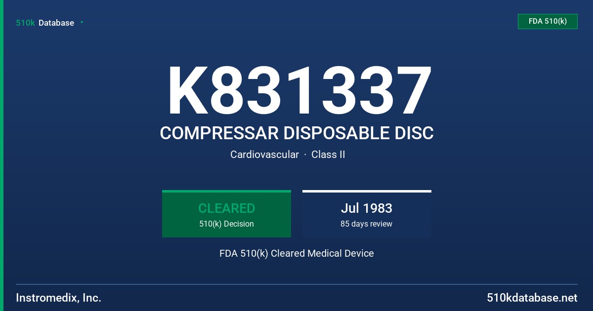 K831337 COMPRESSAR DISPOSABLE DISC FDA 510(k) Cleared Medical Device