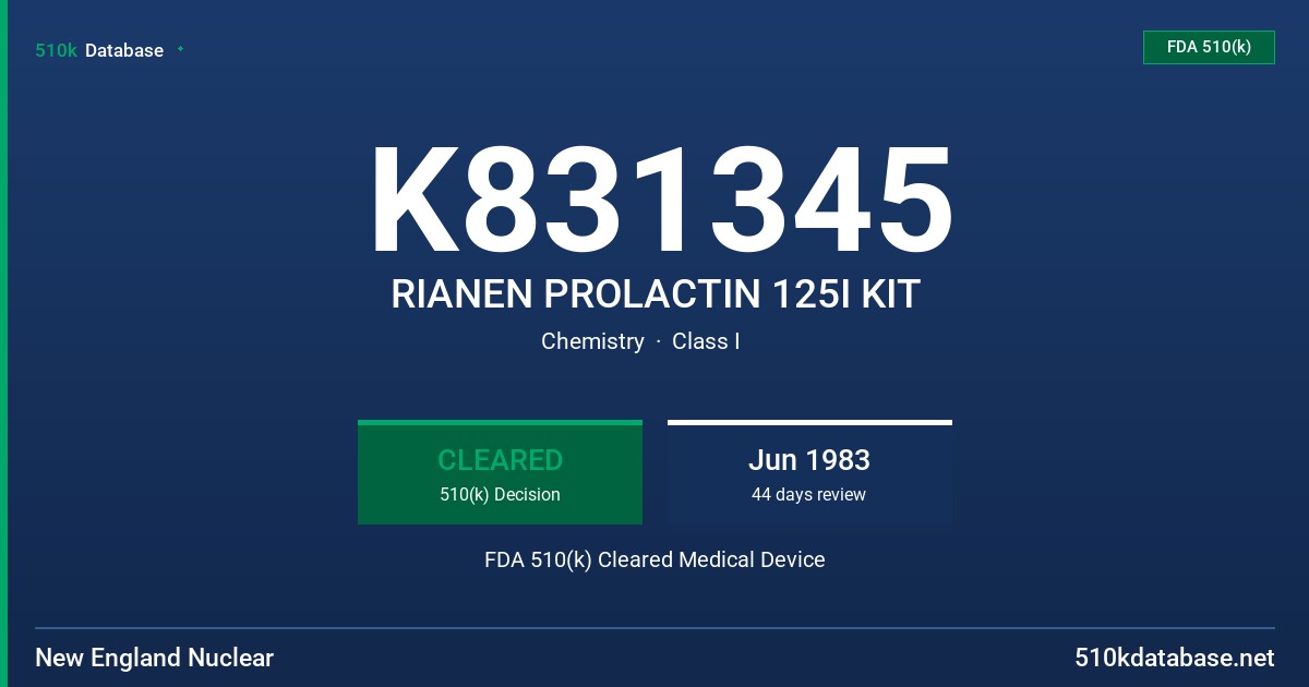 K831345 RIANEN PROLACTIN 125I KIT FDA 510(k) Cleared Medical Device