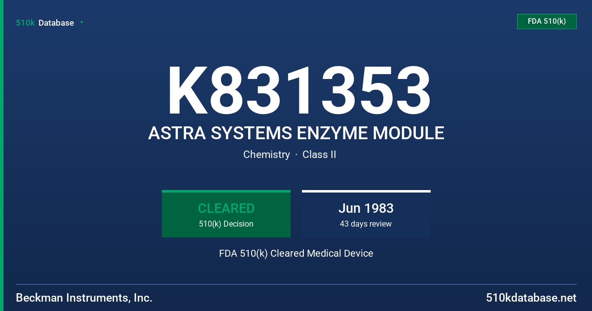 K831353 ASTRA SYSTEMS ENZYME MODULE FDA 510(k) Cleared Medical Device
