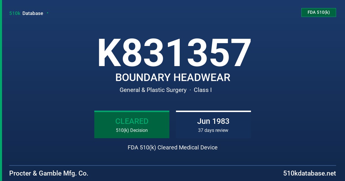 K831357 BOUNDARY HEADWEAR FDA 510(k) Cleared Medical Device