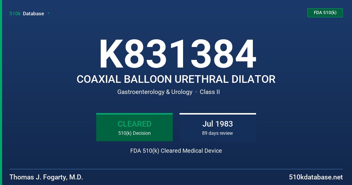 K831384 COAXIAL BALLOON URETHRAL DILATOR FDA 510(k) Cleared Medical Device
