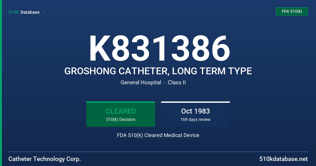 K831386 GROSHONG CATHETER, LONG TERM TYPE FDA 510(k) Cleared Medical Device