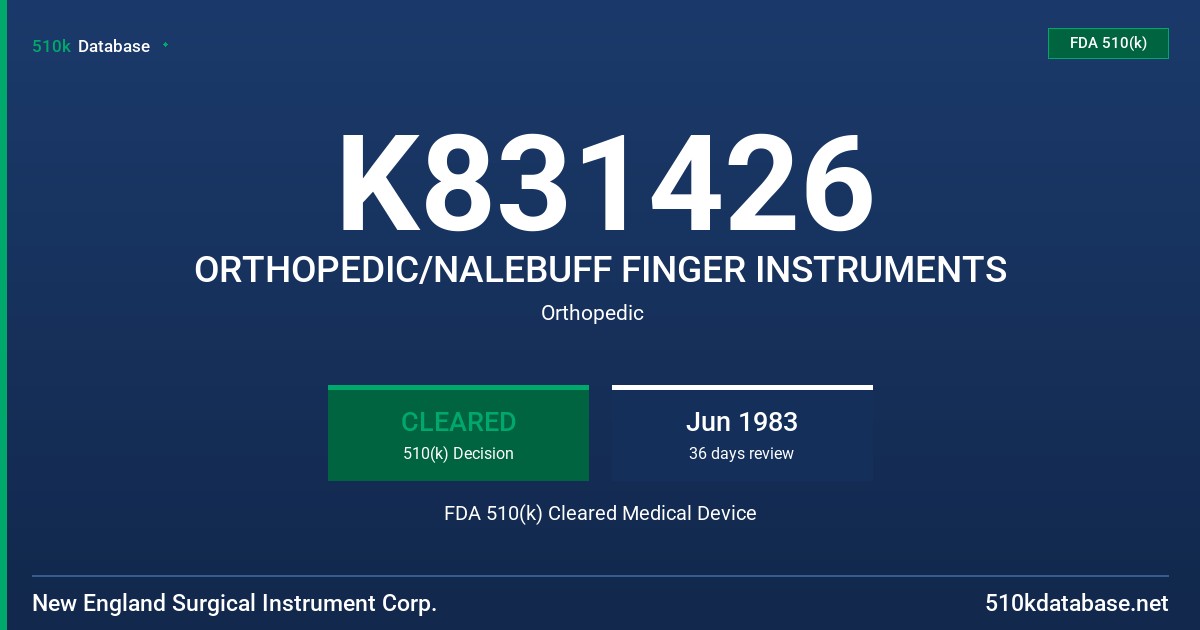 K831426 ORTHOPEDIC/NALEBUFF FINGER INSTRUMENTS FDA 510(k) Cleared Medical Device