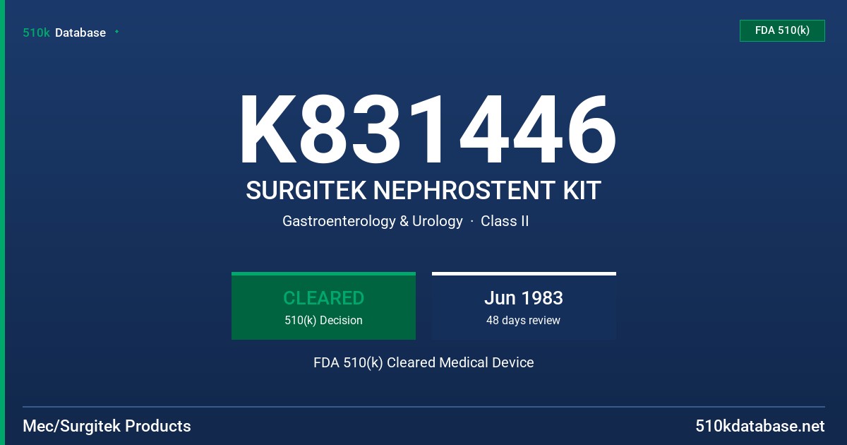 K831446 SURGITEK NEPHROSTENT KIT FDA 510(k) Cleared Medical Device