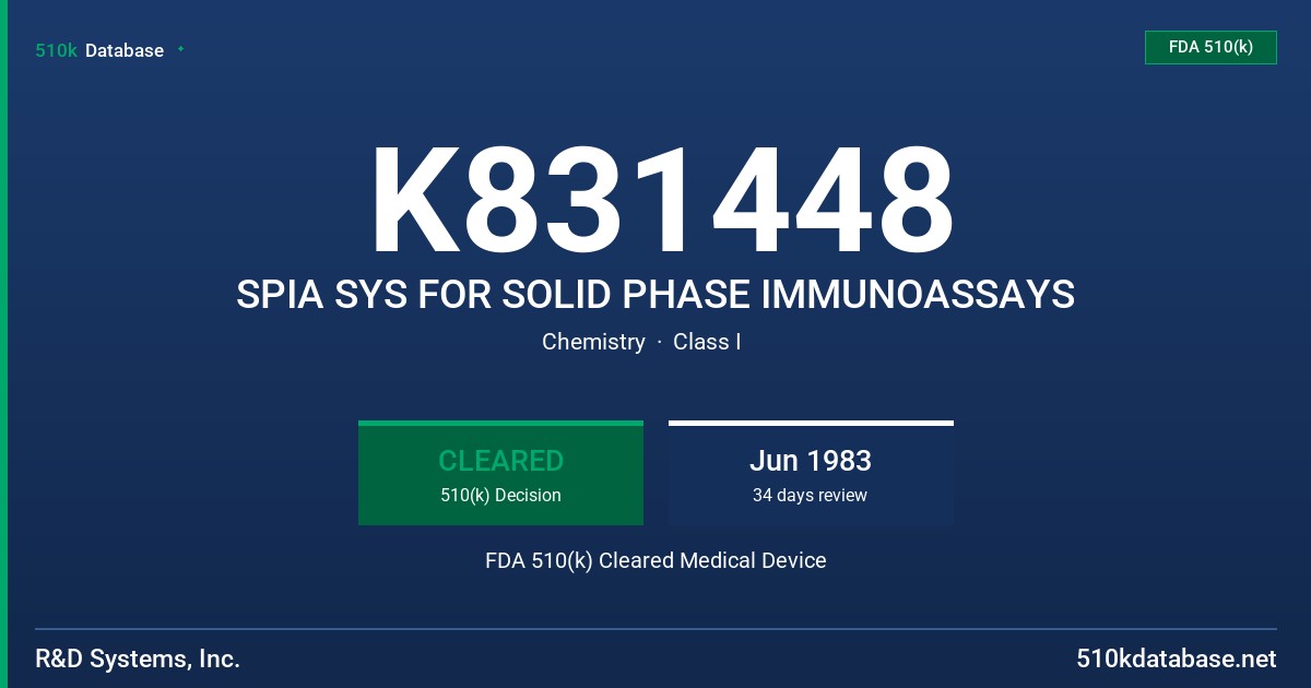 K831448 SPIA SYS FOR SOLID PHASE IMMUNOASSAYS FDA 510(k) Cleared Medical Device