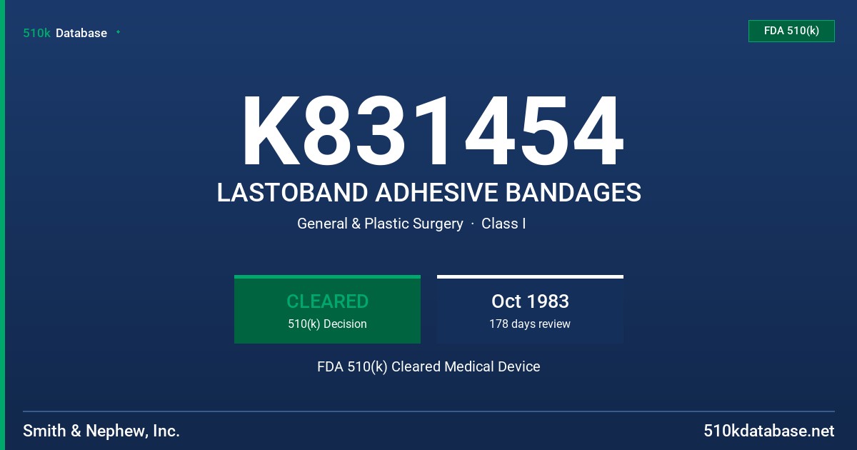 K831454 LASTOBAND ADHESIVE BANDAGES FDA 510(k) Cleared Medical Device
