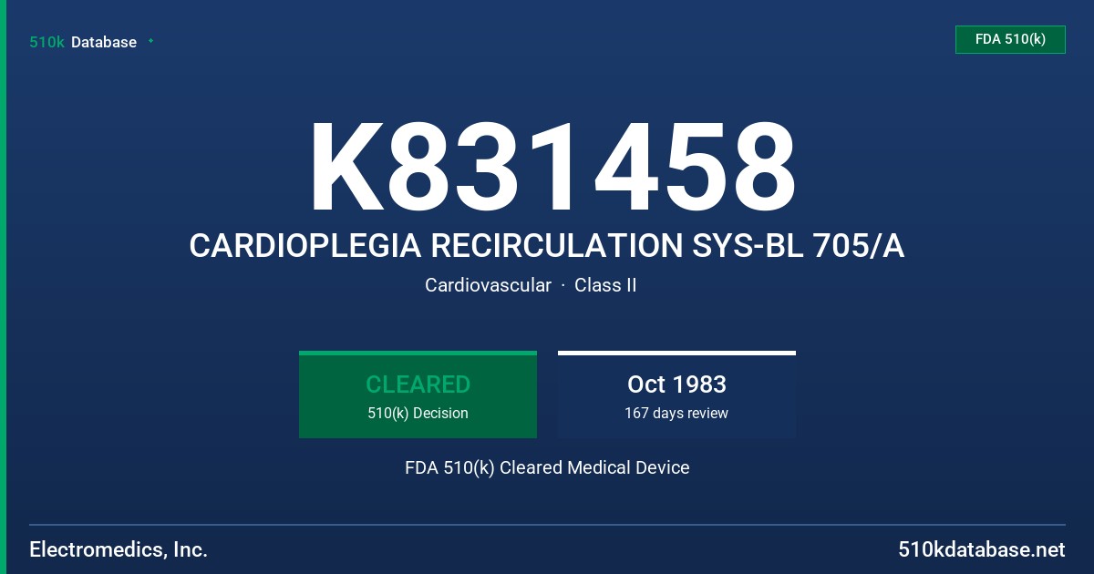 K831458 CARDIOPLEGIA RECIRCULATION SYS-BL 705/A FDA 510(k) Cleared Medical Device