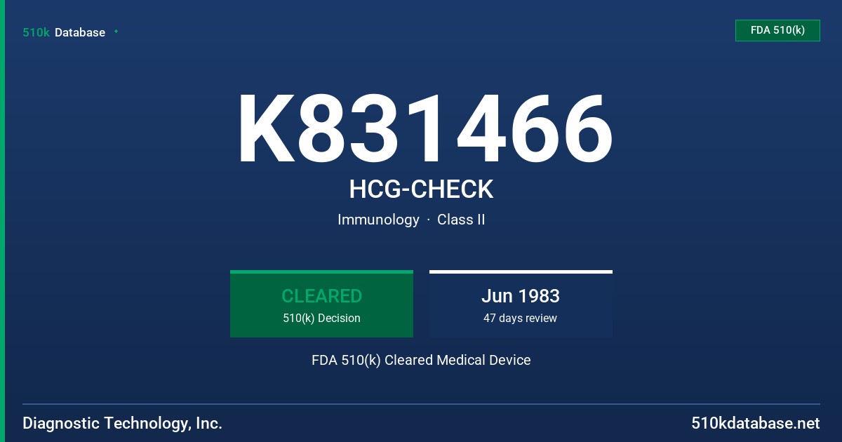 K831466 HCG-CHECK FDA 510(k) Cleared Medical Device