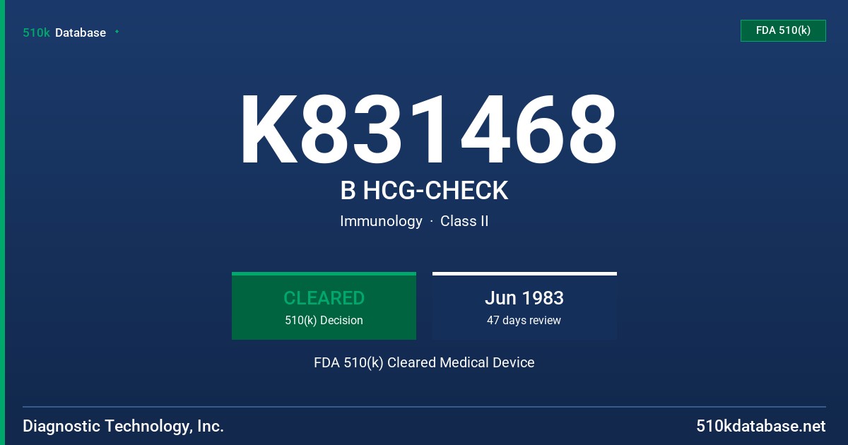 K831468 B HCG-CHECK FDA 510(k) Cleared Medical Device