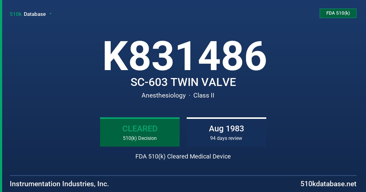 K831486 SC-603 TWIN VALVE FDA 510(k) Cleared Medical Device