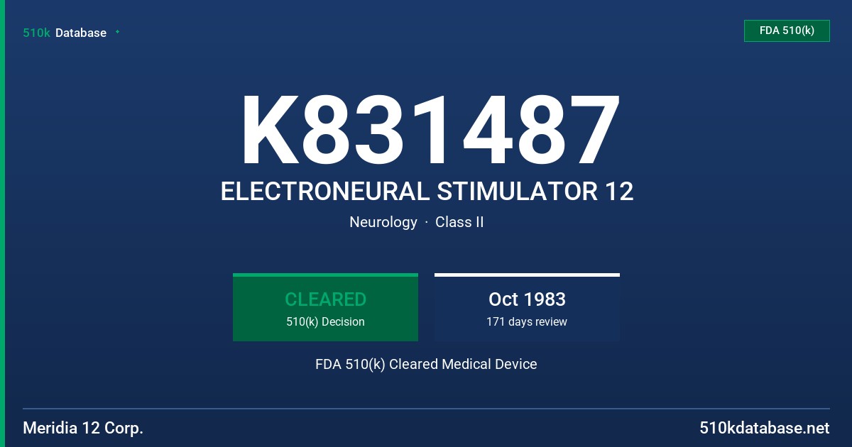 K831487 ELECTRONEURAL STIMULATOR 12 FDA 510(k) Cleared Medical Device
