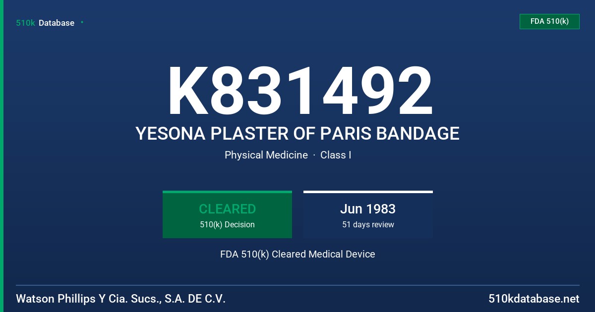 K831492 YESONA PLASTER OF PARIS BANDAGE FDA 510(k) Cleared Medical Device
