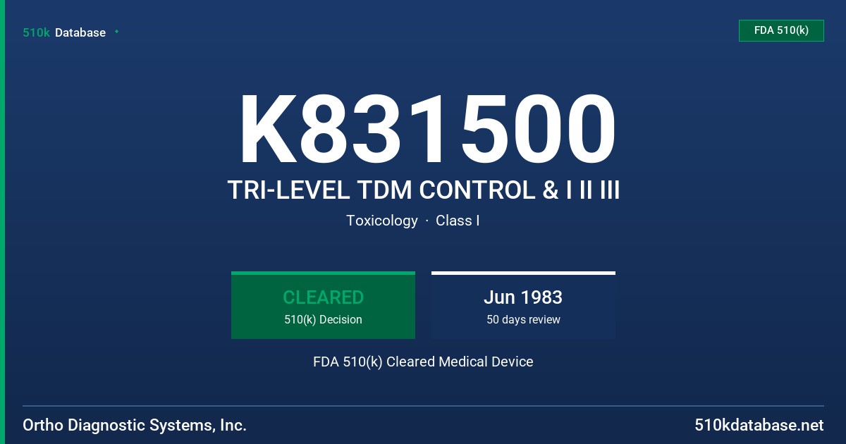 K831500 TRI-LEVEL TDM CONTROL & I II III FDA 510(k) Cleared Medical Device