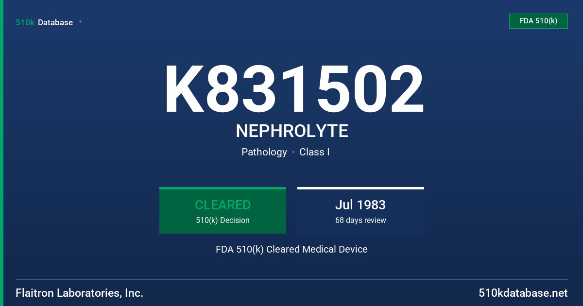 K831502 NEPHROLYTE FDA 510(k) Cleared Medical Device