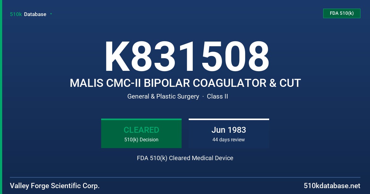 K831508 MALIS CMC-II BIPOLAR COAGULATOR & CUT FDA 510(k) Cleared Medical Device