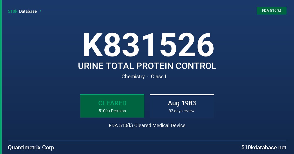 K831526 URINE TOTAL PROTEIN CONTROL FDA 510(k) Cleared Medical Device