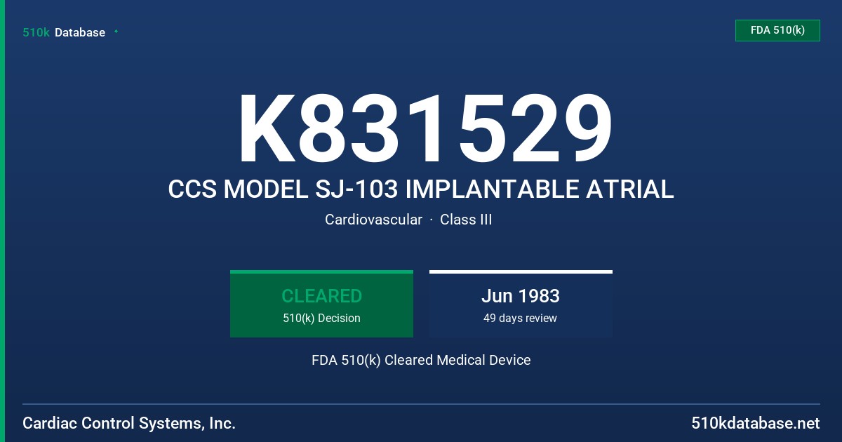 K831529 CCS MODEL SJ-103 IMPLANTABLE ATRIAL FDA 510(k) Cleared Medical Device
