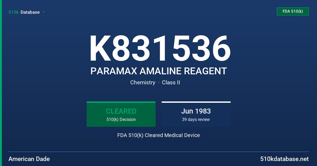 K831536 PARAMAX AMALINE REAGENT FDA 510(k) Cleared Medical Device