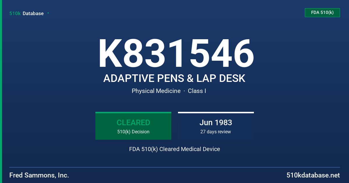 K831546 ADAPTIVE PENS & LAP DESK FDA 510(k) Cleared Medical Device