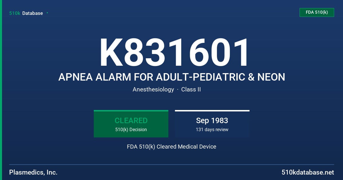 K831601 APNEA ALARM FOR ADULT-PEDIATRIC & NEON FDA 510(k) Cleared Medical Device
