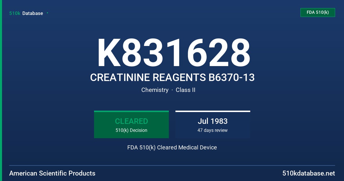 K831628 CREATININE REAGENTS B6370-13 FDA 510(k) Cleared Medical Device
