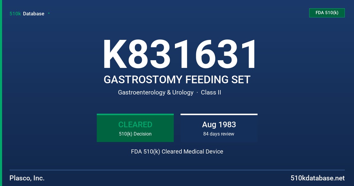 K831631 GASTROSTOMY FEEDING SET FDA 510(k) Cleared Medical Device
