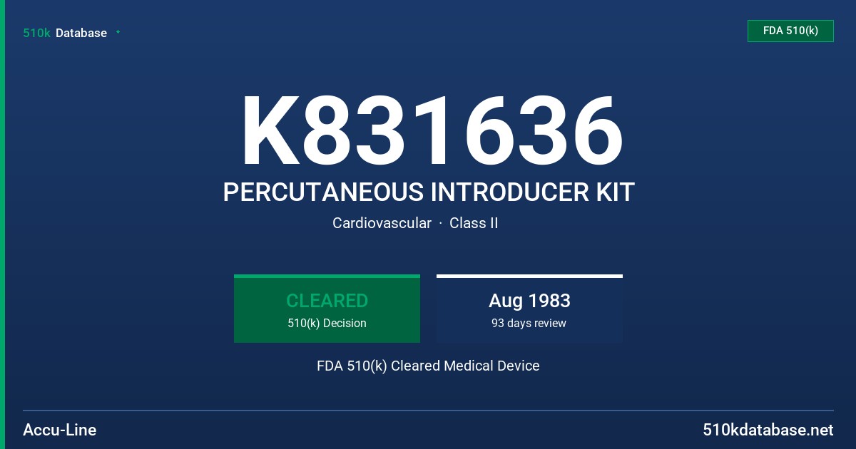 K831636 PERCUTANEOUS INTRODUCER KIT FDA 510(k) Cleared Medical Device