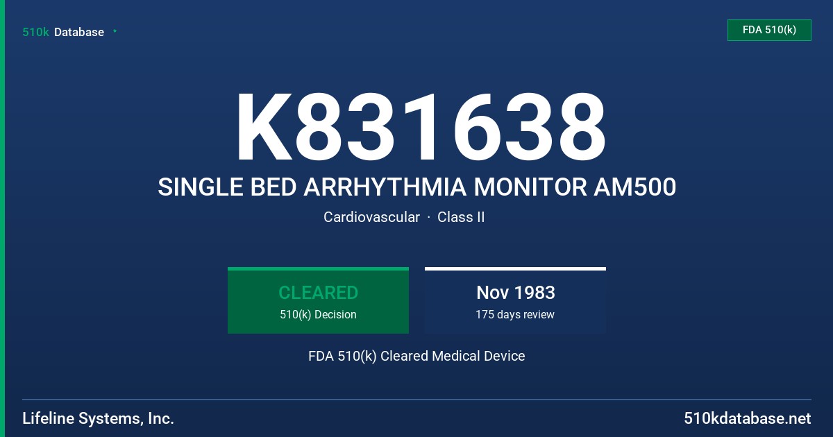 K831638 SINGLE BED ARRHYTHMIA MONITOR AM500 FDA 510(k) Cleared Medical Device