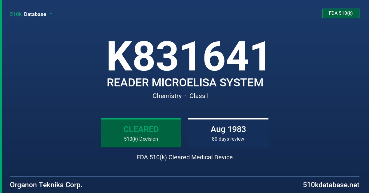 K831641 READER MICROELISA SYSTEM FDA 510(k) Cleared Medical Device