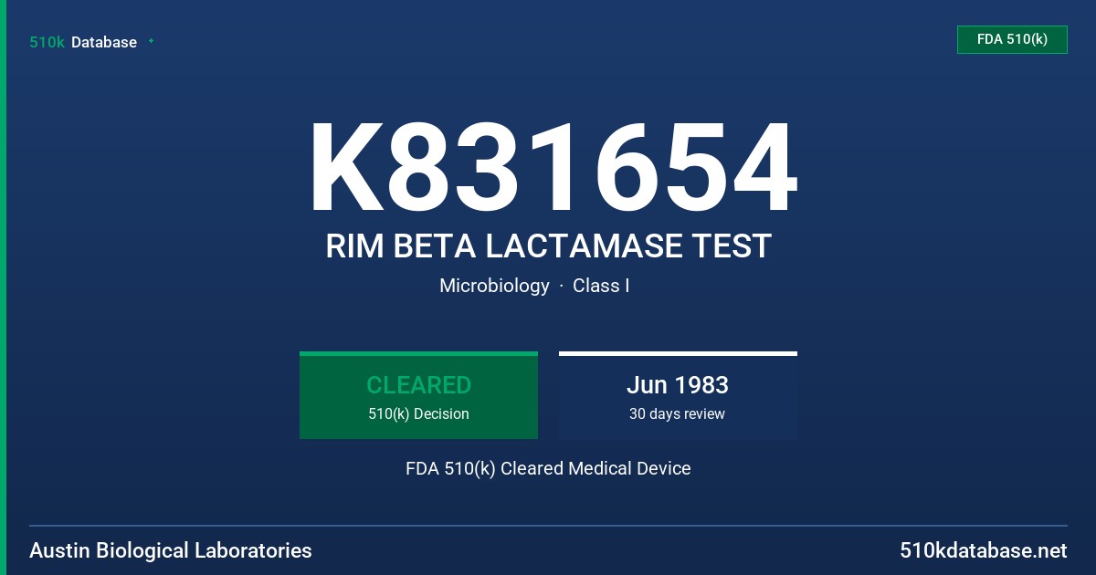 K831654 RIM BETA LACTAMASE TEST FDA 510(k) Cleared Medical Device