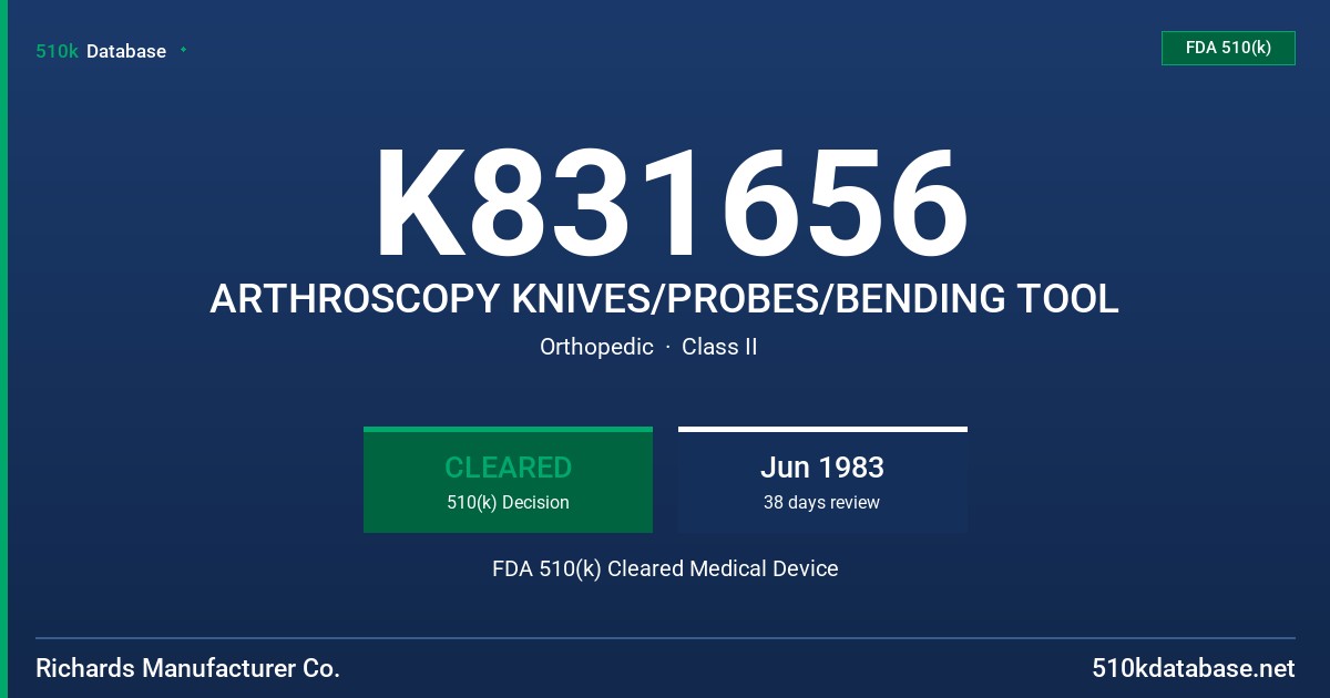 K831656 ARTHROSCOPY KNIVES/PROBES/BENDING TOOL FDA 510(k) Cleared Medical Device