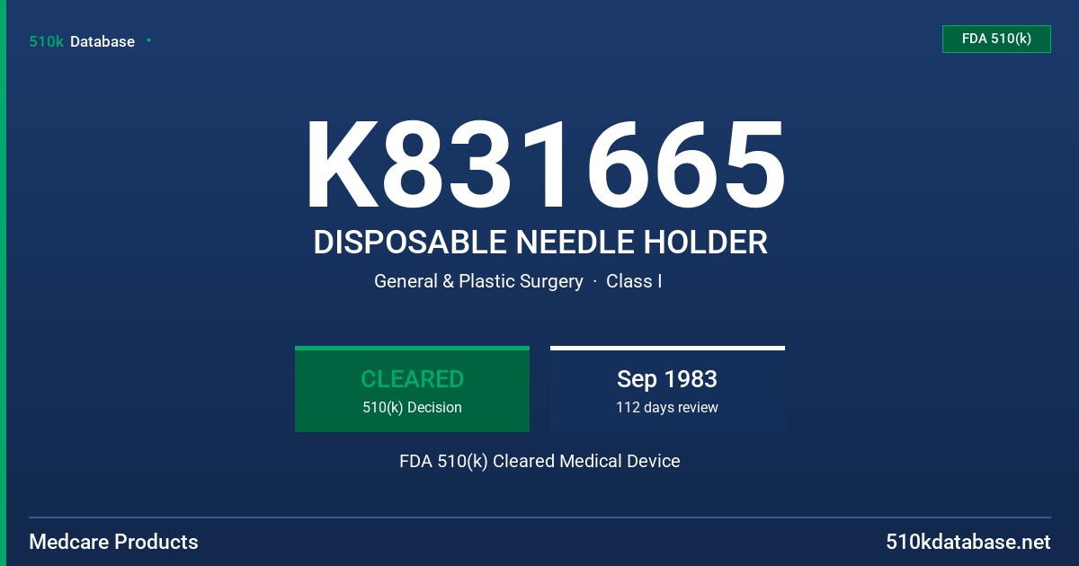 K831665 DISPOSABLE NEEDLE HOLDER FDA 510(k) Cleared Medical Device