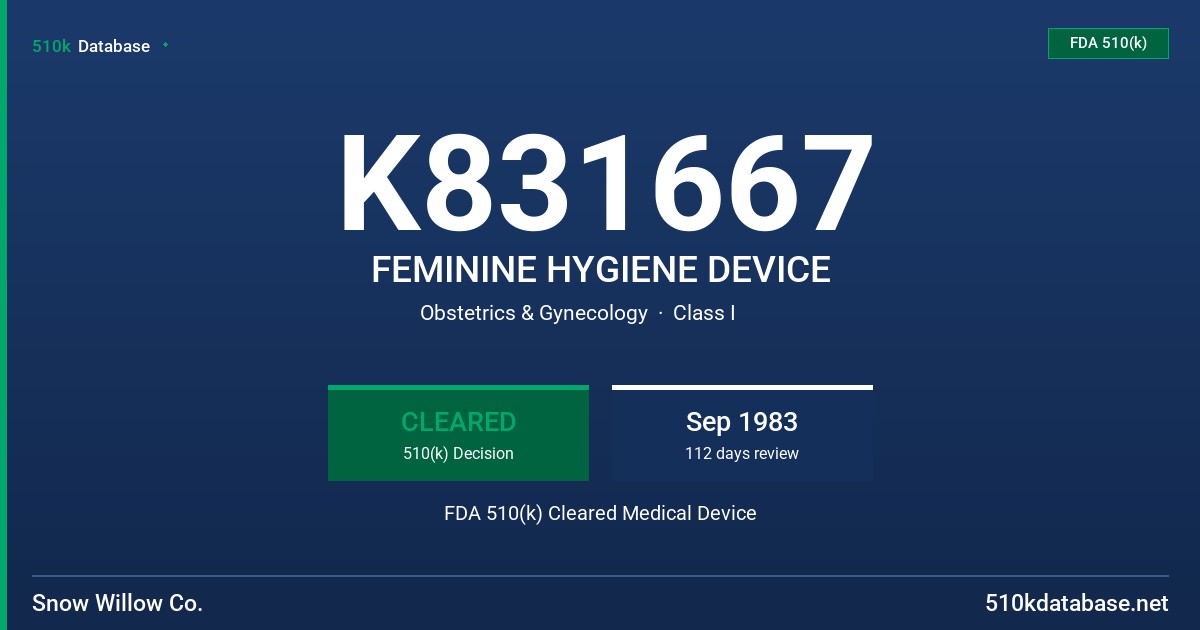 K831667 FEMININE HYGIENE DEVICE FDA 510(k) Cleared Medical Device