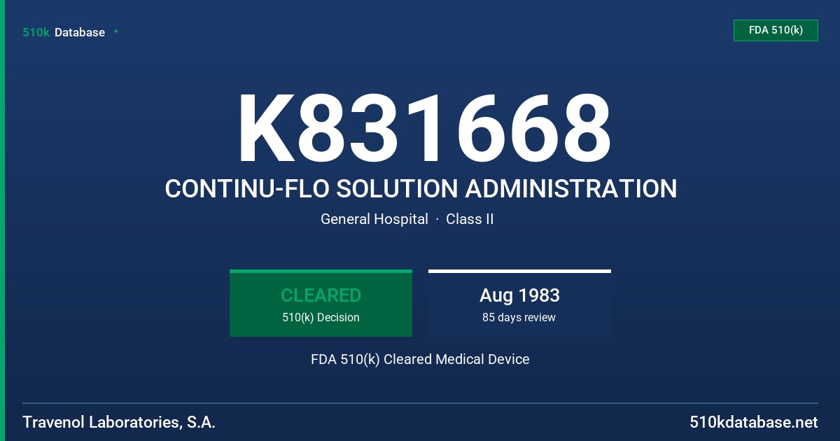 K831668 CONTINU-FLO SOLUTION ADMINISTRATION FDA 510(k) Cleared Medical Device