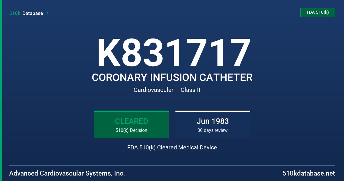 K831717 CORONARY INFUSION CATHETER FDA 510(k) Cleared Medical Device