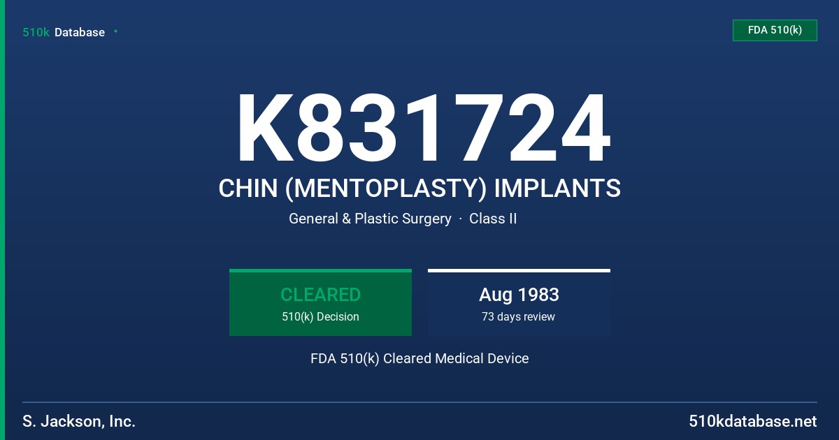 K831724 CHIN (MENTOPLASTY) IMPLANTS FDA 510(k) Cleared Medical Device