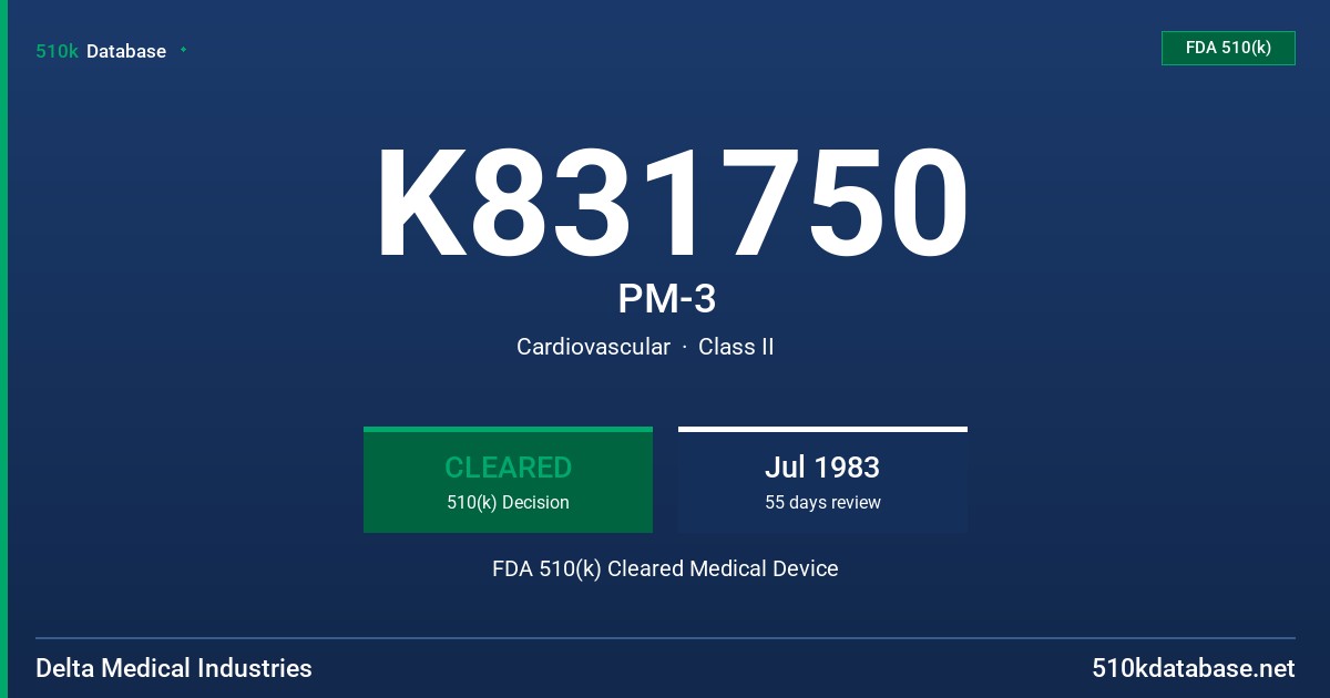 K831750 PM-3 FDA 510(k) Cleared Medical Device
