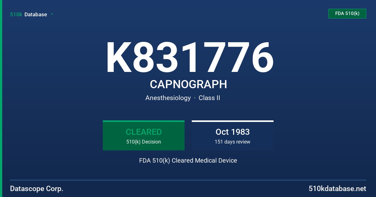 K831776 CAPNOGRAPH FDA 510(k) Cleared Medical Device