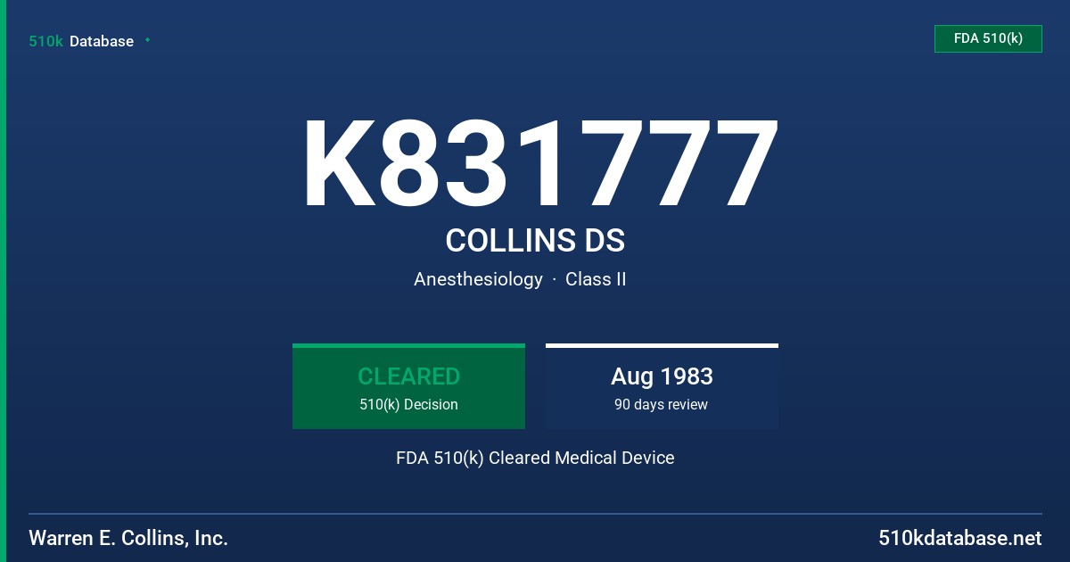 K831777 COLLINS DS FDA 510(k) Cleared Medical Device