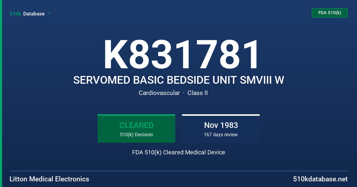 K831781 SERVOMED BASIC BEDSIDE UNIT SMVIII W FDA 510(k) Cleared Medical Device