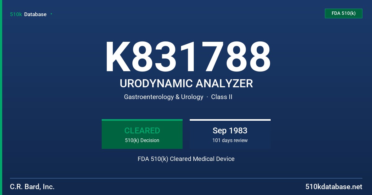 K831788 URODYNAMIC ANALYZER FDA 510(k) Cleared Medical Device