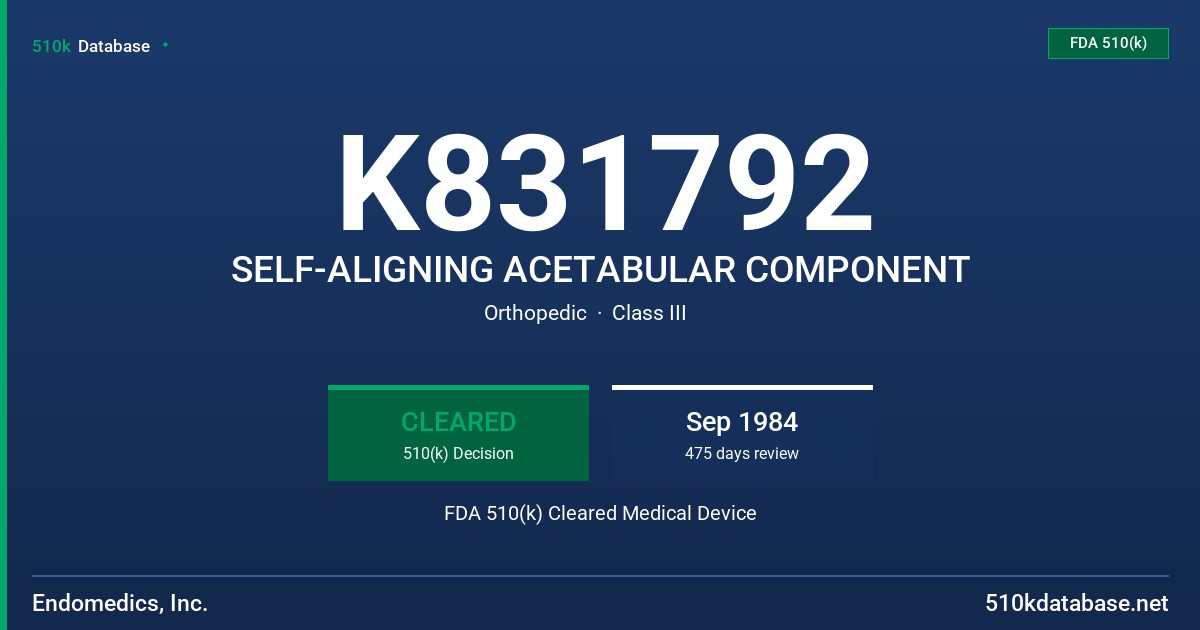 K831792 SELF-ALIGNING ACETABULAR COMPONENT FDA 510(k) Cleared Medical Device