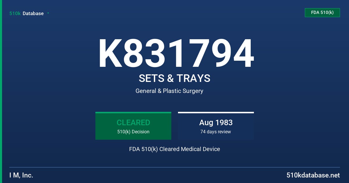 K831794 SETS & TRAYS FDA 510(k) Cleared Medical Device