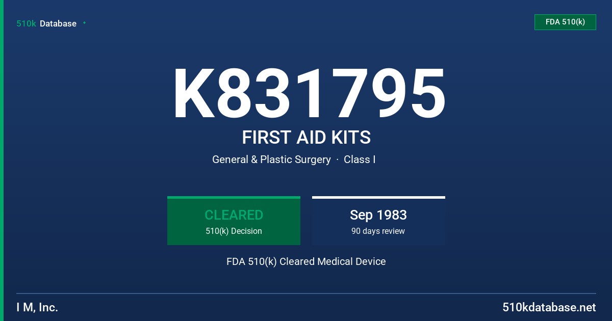 K831795 FIRST AID KITS FDA 510(k) Cleared Medical Device