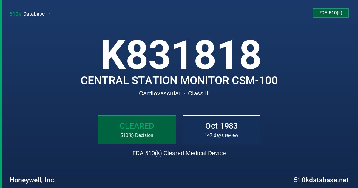 K831818 CENTRAL STATION MONITOR CSM-100 FDA 510(k) Cleared Medical Device