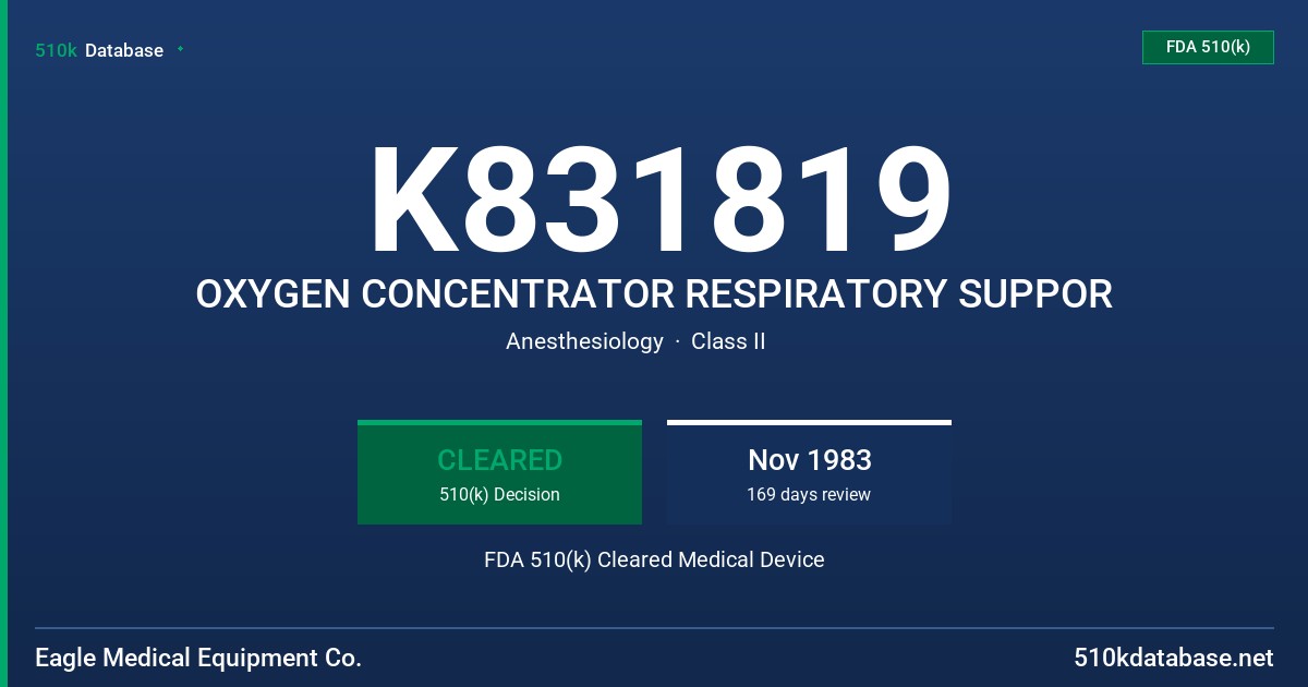 K831819 OXYGEN CONCENTRATOR RESPIRATORY SUPPOR FDA 510(k) Cleared Medical Device