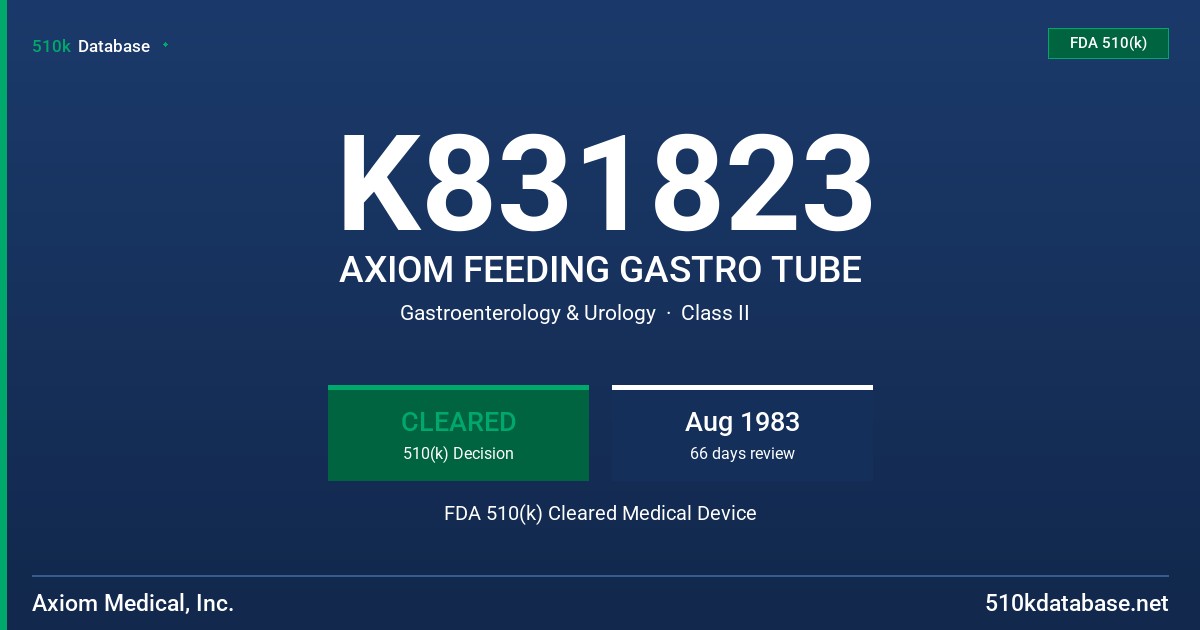 K831823 AXIOM FEEDING GASTRO TUBE FDA 510(k) Cleared Medical Device