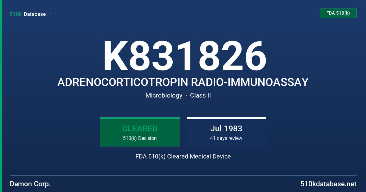 K831826 ADRENOCORTICOTROPIN RADIO-IMMUNOASSAY FDA 510(k) Cleared Medical Device