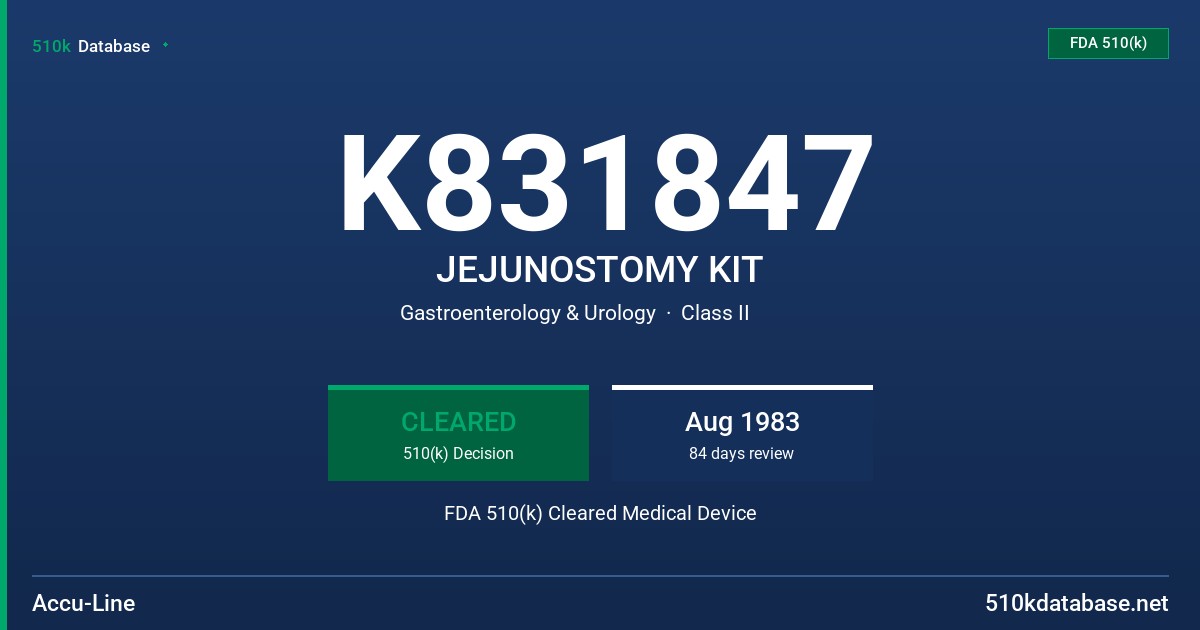 K831847 JEJUNOSTOMY KIT FDA 510(k) Cleared Medical Device