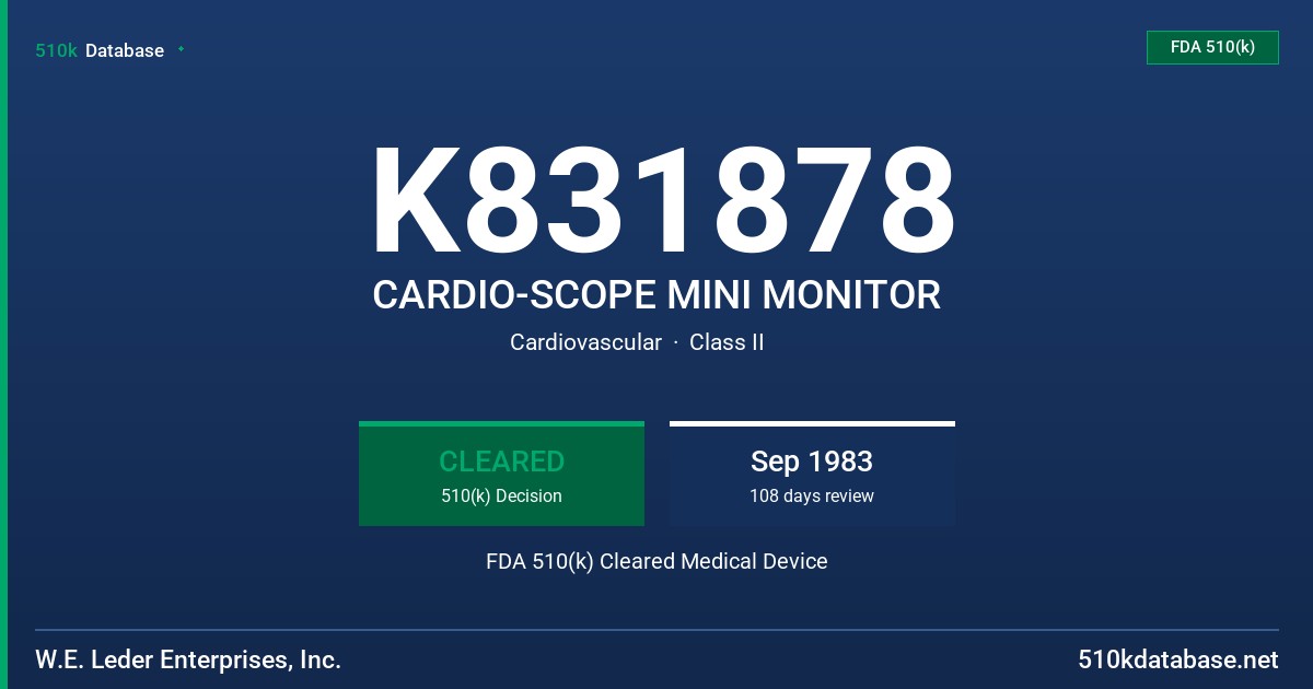 K831878 CARDIO-SCOPE MINI MONITOR FDA 510(k) Cleared Medical Device